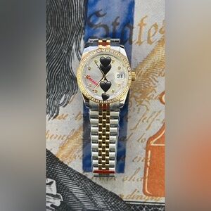 36mm Luxury Style Automatic Steel Watch Two Tone Silver Dial Diamonds Bezel